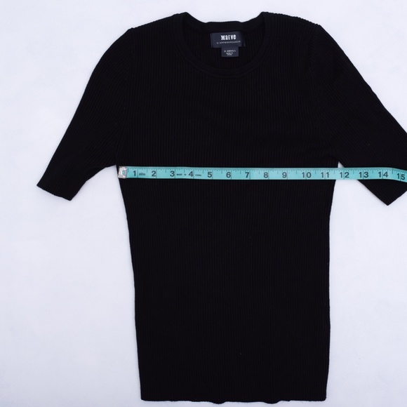 Anthropoligie Maeve Josepha Ribbed Black Crew Neck Stretchy Closet Must Have  XS - Picture 6 of 8